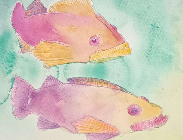 Fische in Wasserfarben